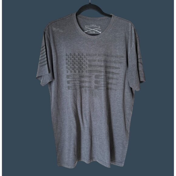 Grunt Style Mens T-Shirt Large V-Neck Short Sleeve American Flag Heather Gray Co - Picture 1 of 6